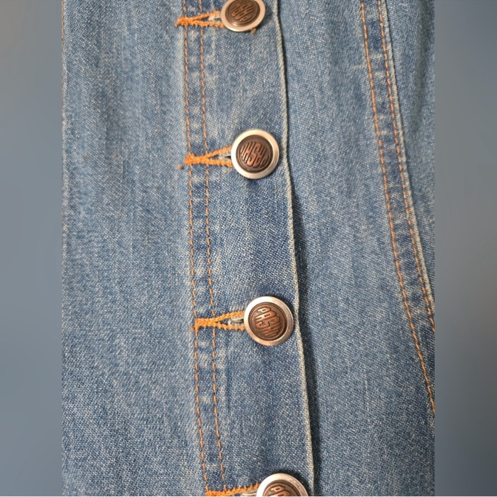 Vintage 1980s Pashu Denim Button Front Dress | Fitted Midi | Long Sleeve - Picture 5 of 9